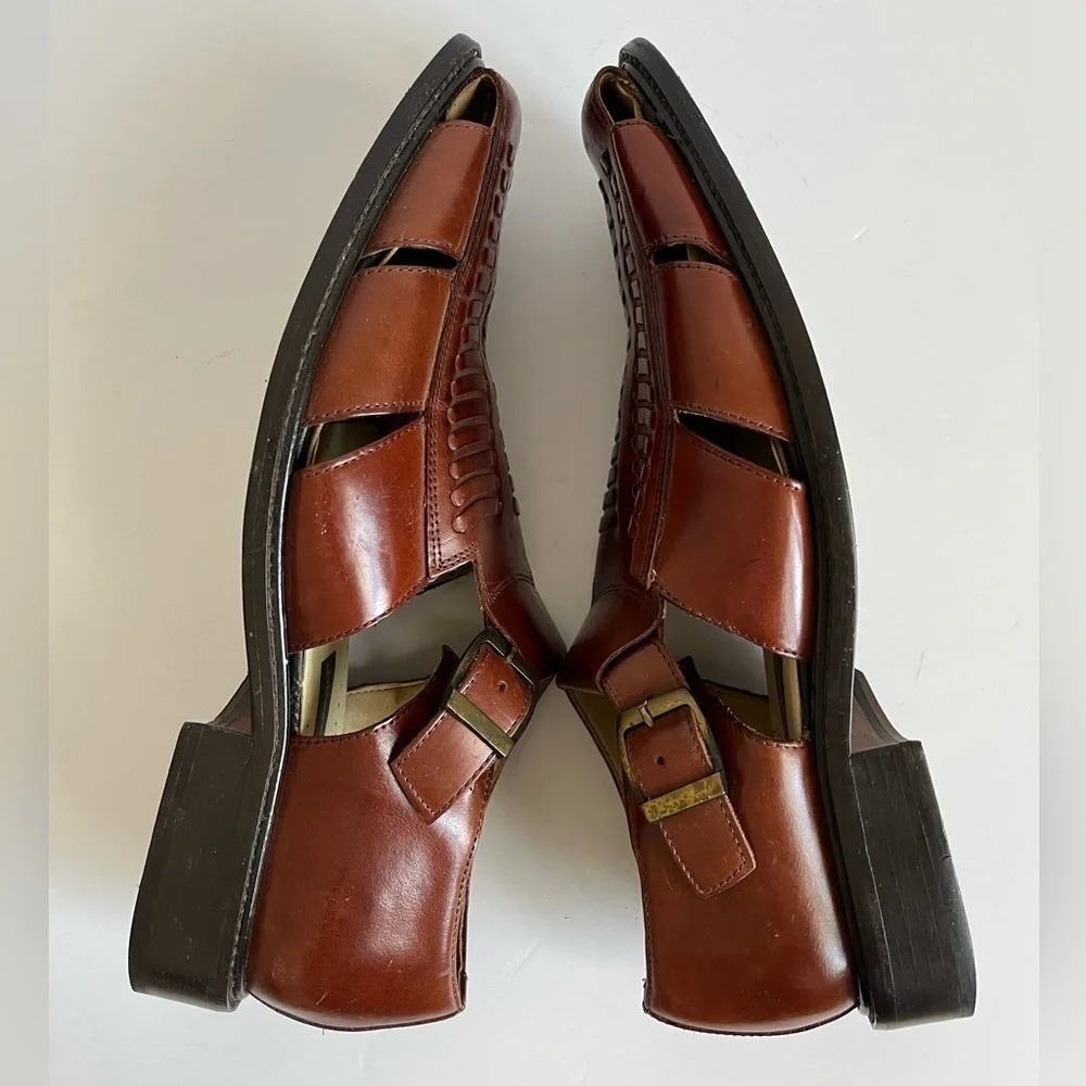 Stacy Adams Brown Leather Buckle Strap Sandals Size 11 M